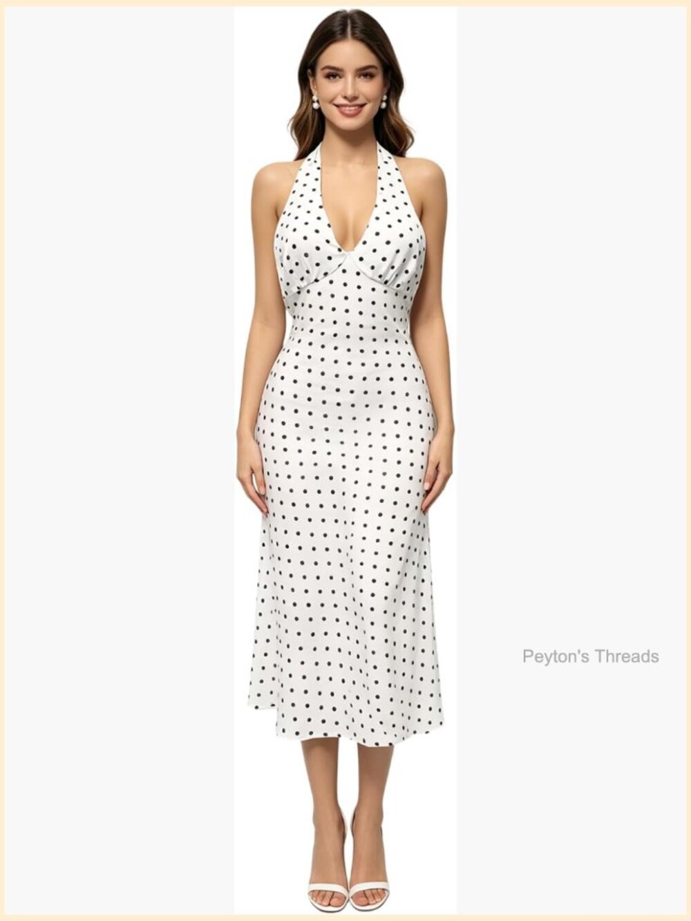 Women Polka Dot Midi Dress V Neck Sleeveless Bodycon Cocktail Party
